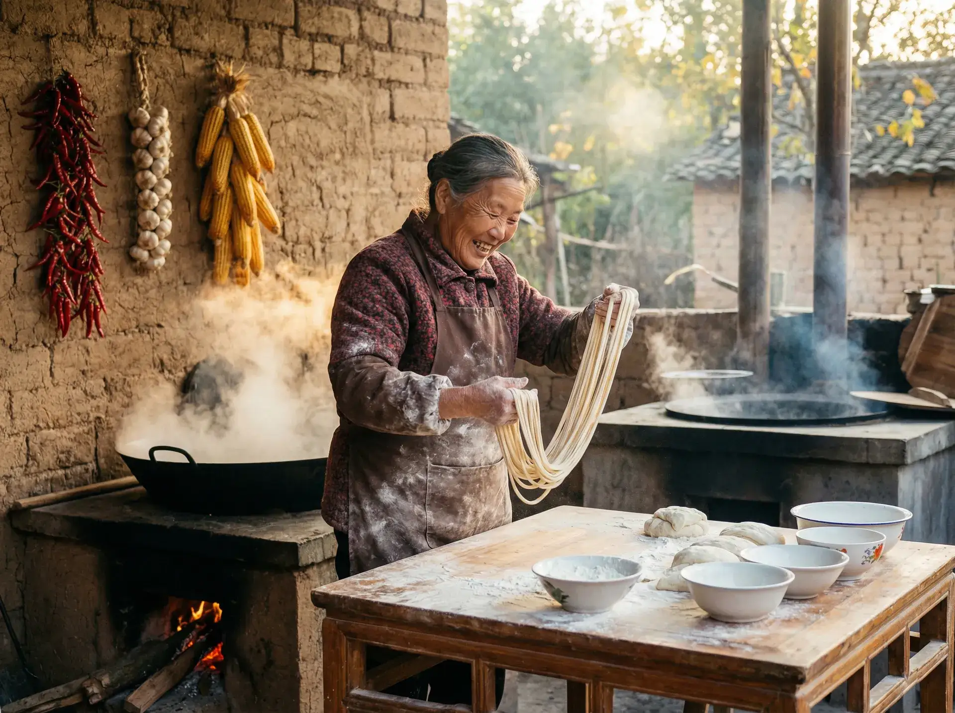 农家大嫂手擀面 - 含羞草 视频 乡村美食